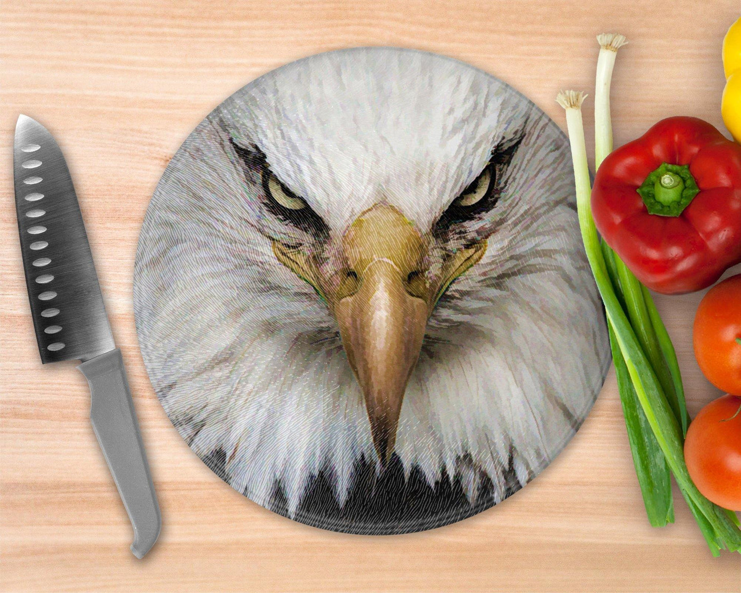 Bald Eagle Portrait  Glass Cutting Board - Round Cutting Board - Schoppix Gifts