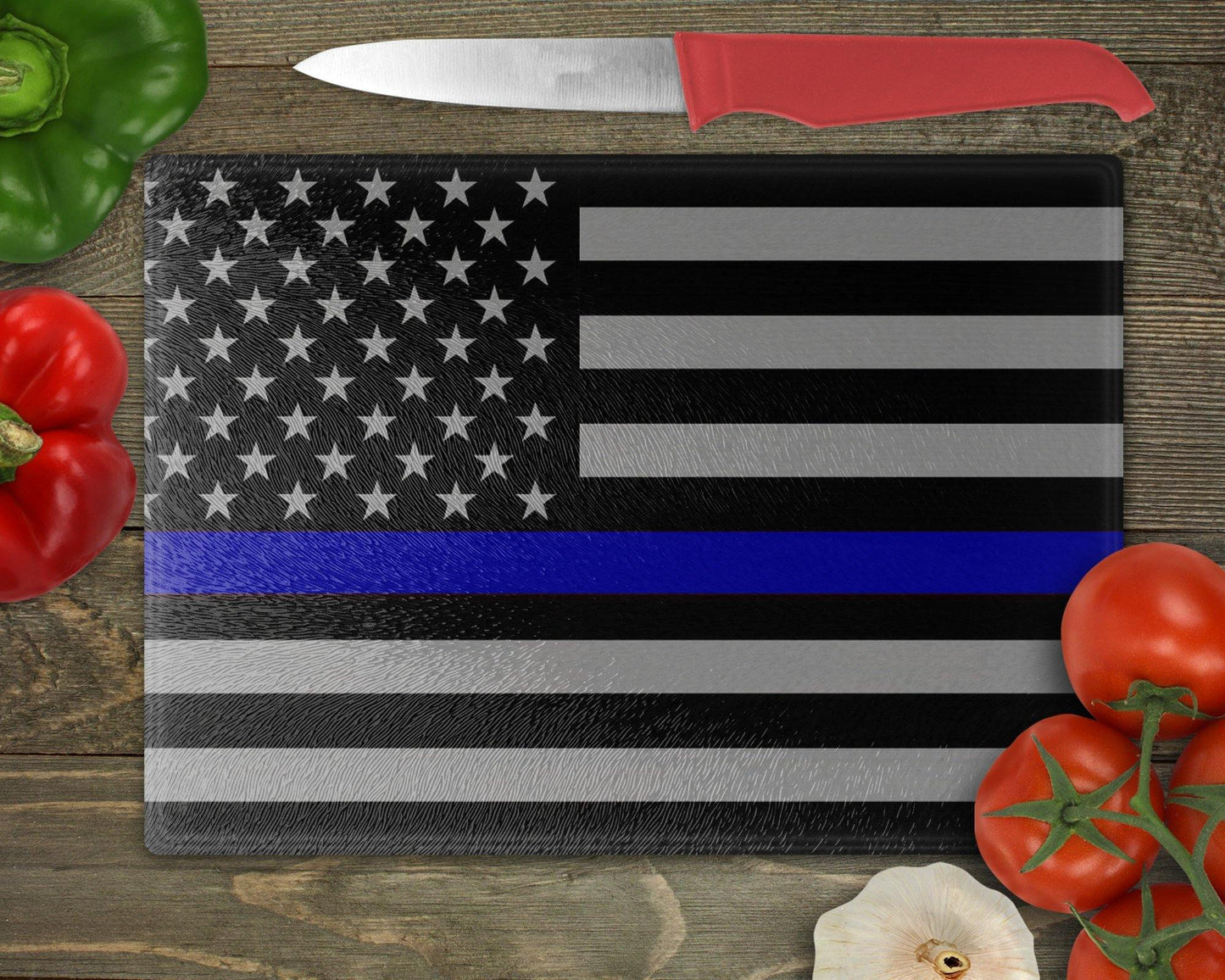 Thin Blue Line/Thin Red Line Glass Cutting Board - Schoppix Gifts