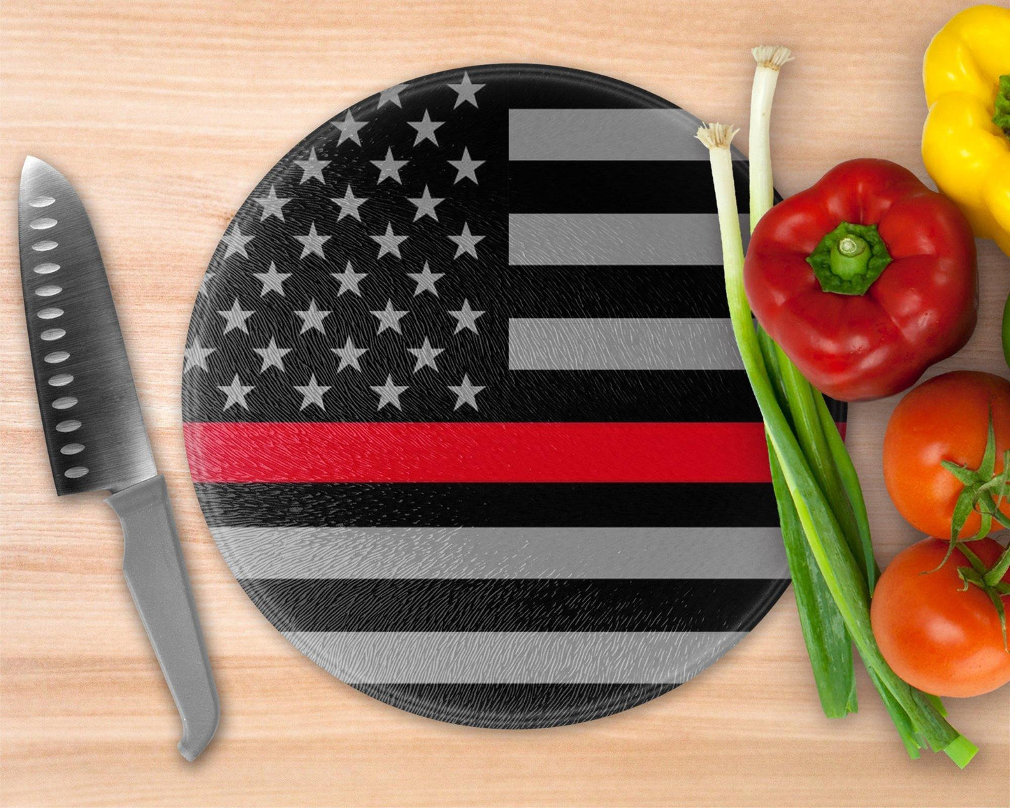 Thin Red Line/Blue Line  Glass Cutting Board - Round Cutting Board - Schoppix Gifts