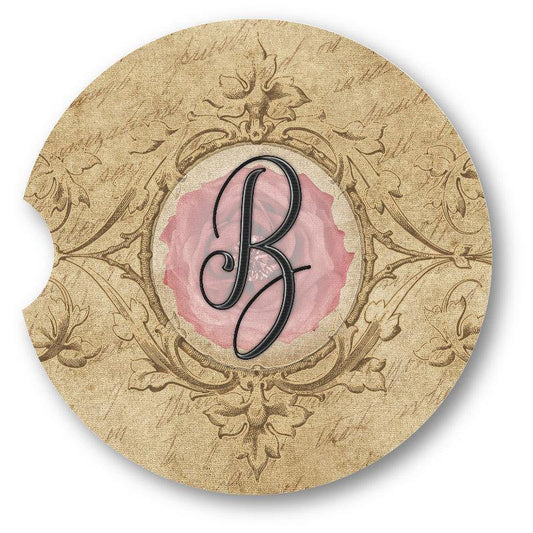 Personalized Initial on Parchment Sandstone Car Coasters set of 2 - Schoppix Gifts