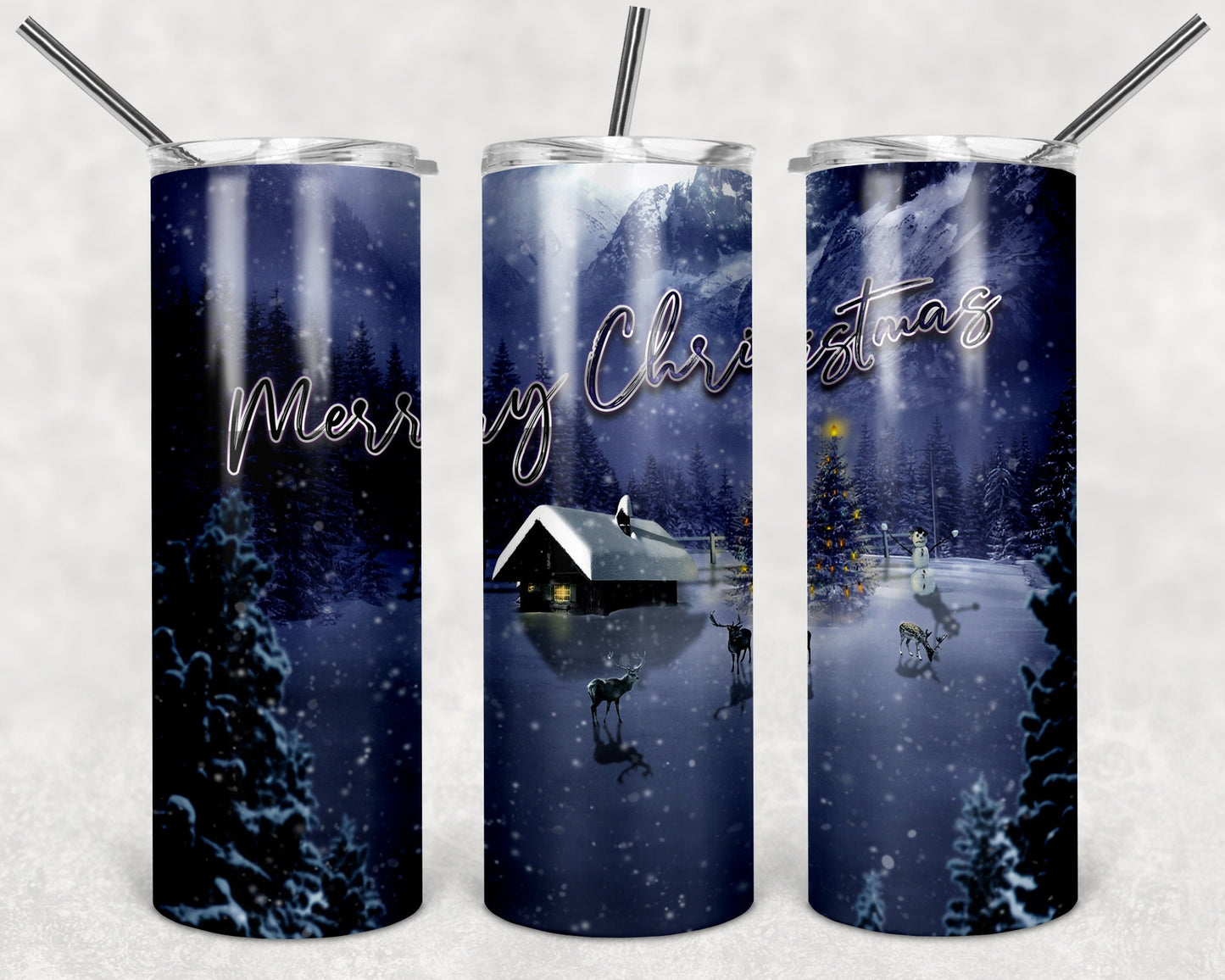 Christmas Winter Scene Art  20oz Skinny Tumbler - Stainless Steel
