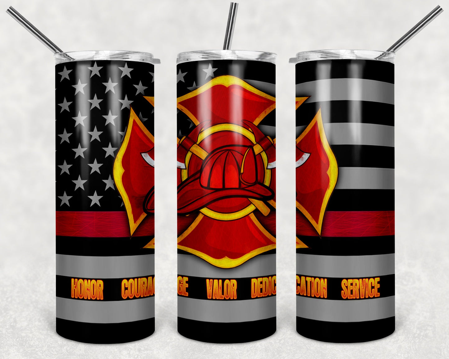 Firefighter Emblem Duty Honor Courage  20oz Skinny Tumbler - Stainless Steel