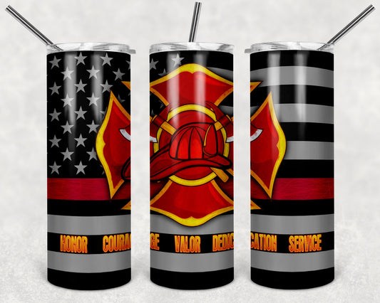 Firefighter Emblem Duty Honor Courage  20oz Skinny Tumbler - Stainless Steel