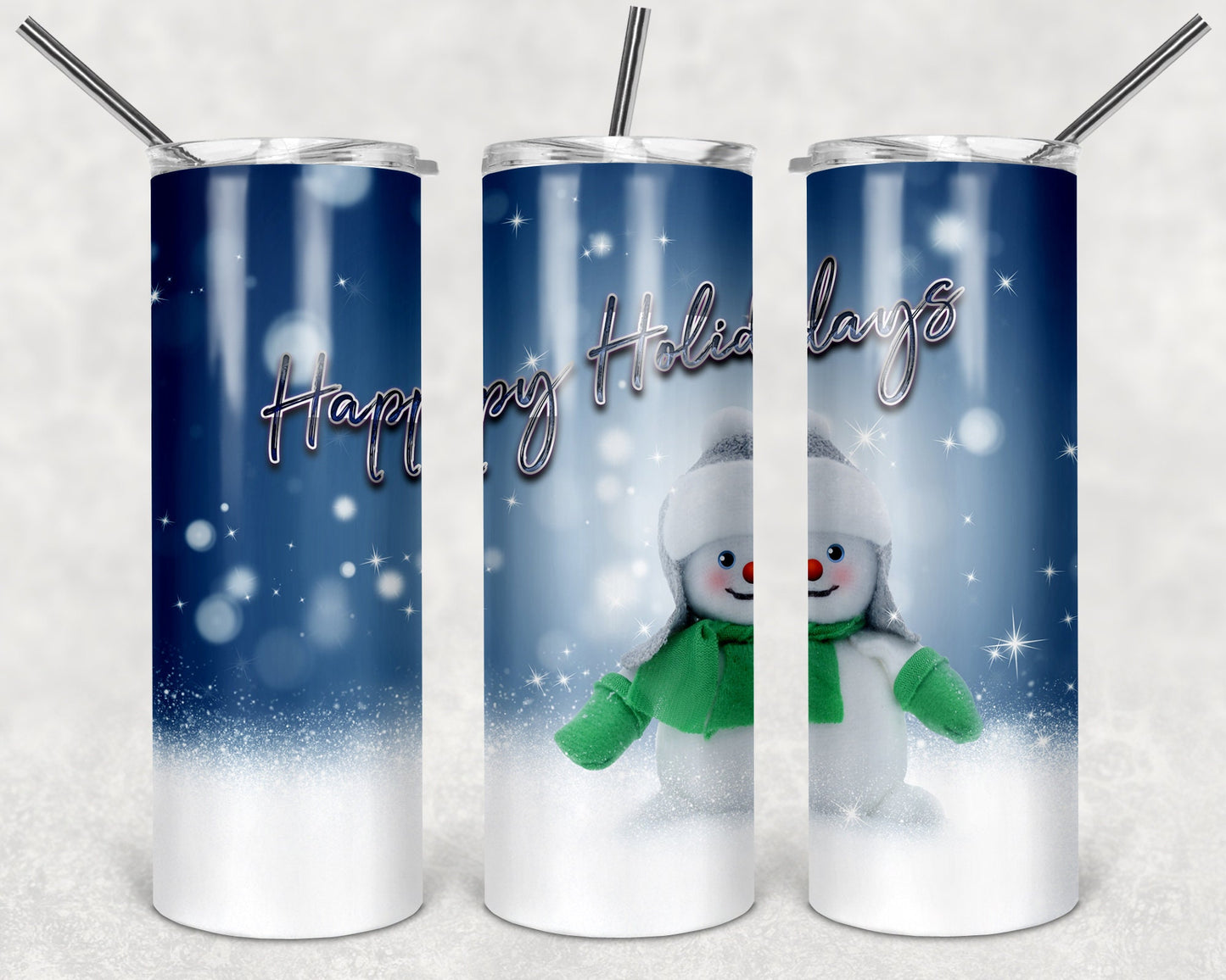 Cute Christmas Happy Holidays Snowman  20oz Skinny Tumbler - Stainless Steel