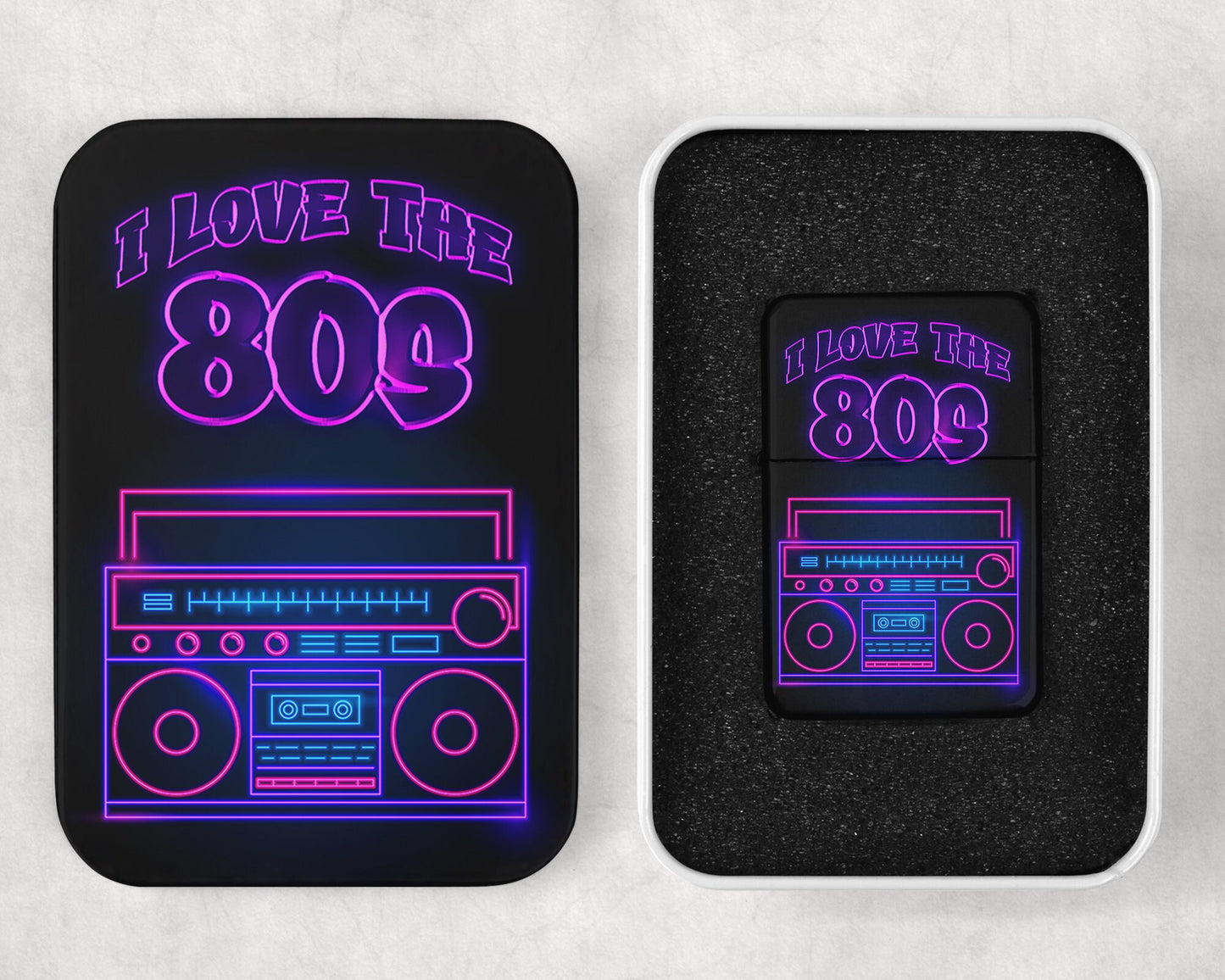 I Love the 80s Retro Design Flip Top Lighter and Matching Gift Tin