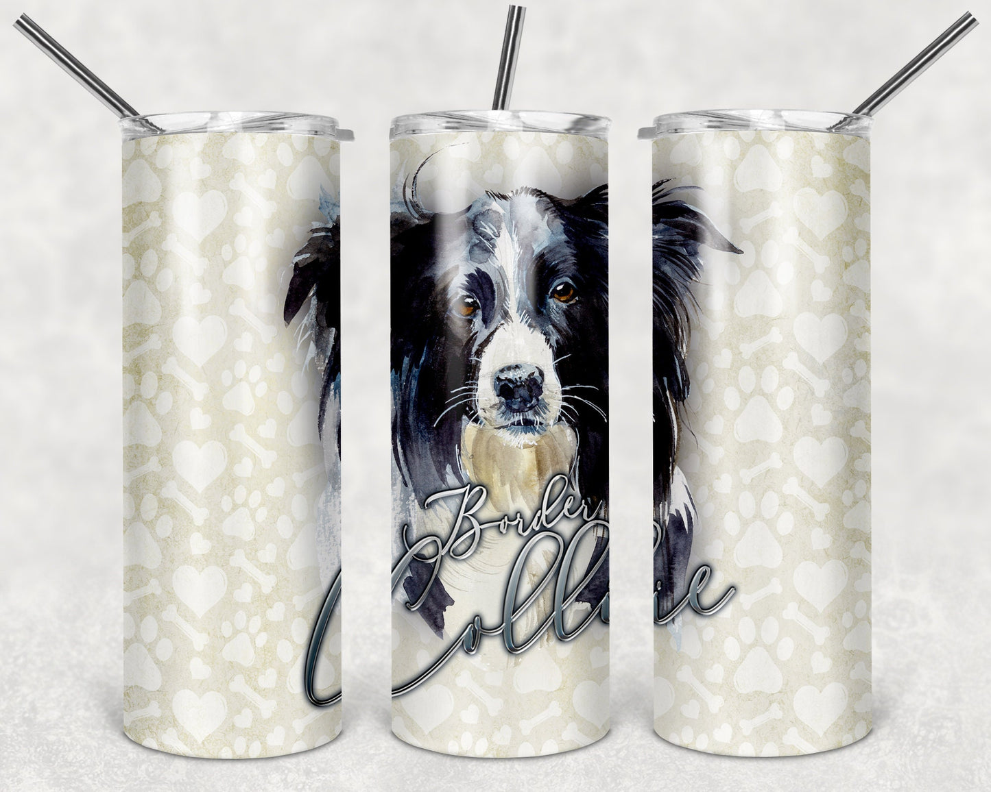 Border Collie Art 20oz Skinny Tumbler - Stainless Steel