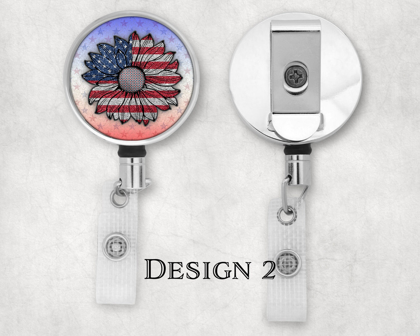 USA American Flag Sunflower Art Badge Reel