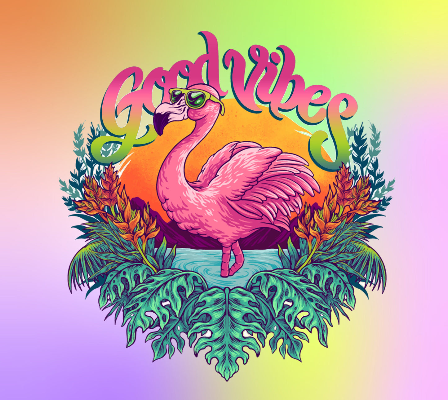Good Vibes Flamingo Art 20oz Skinny Tumbler - Stainless Steel