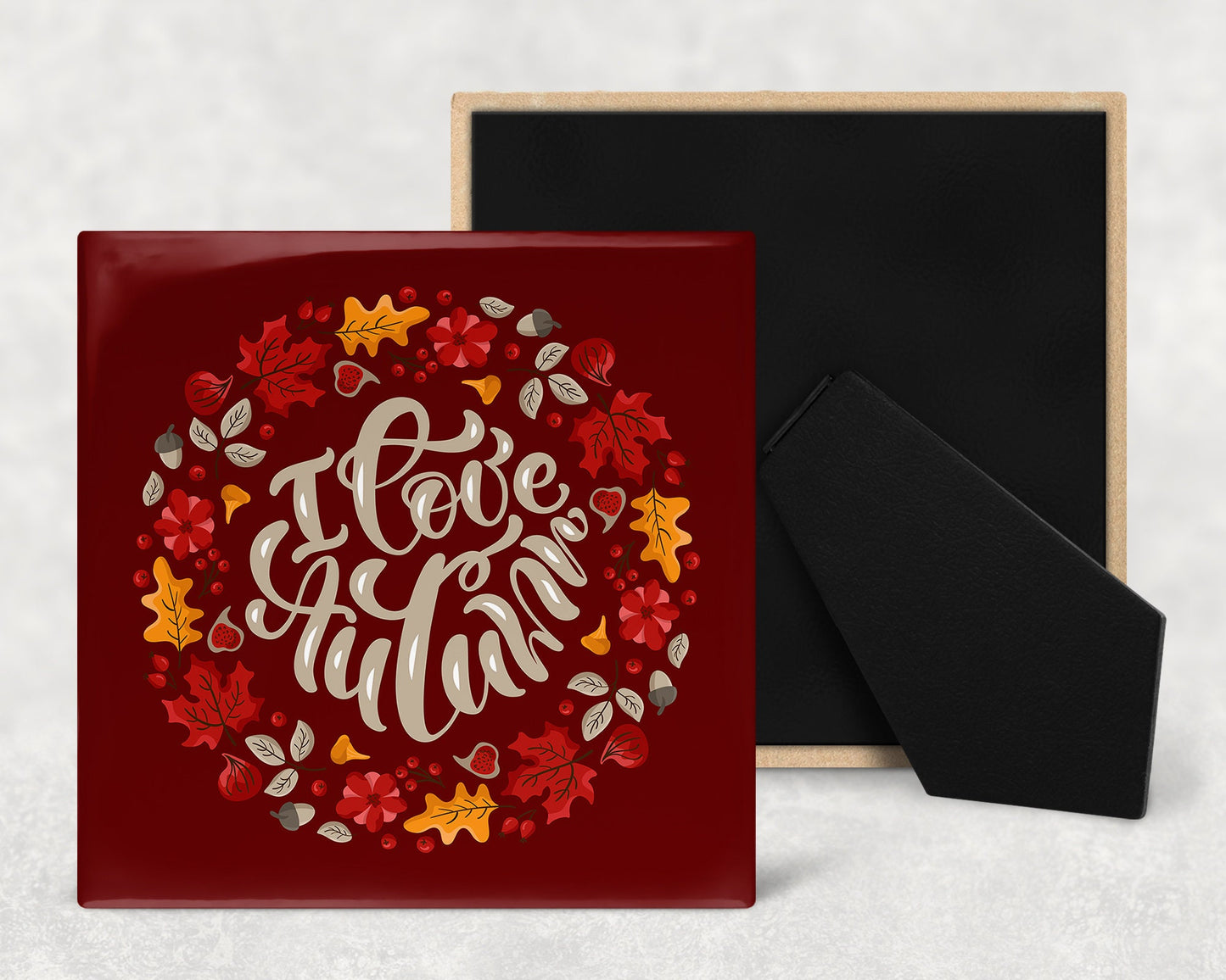 I Love Autumn Decorative Ceramic Tile with Optional Easel Back - Available in 3 Sizes