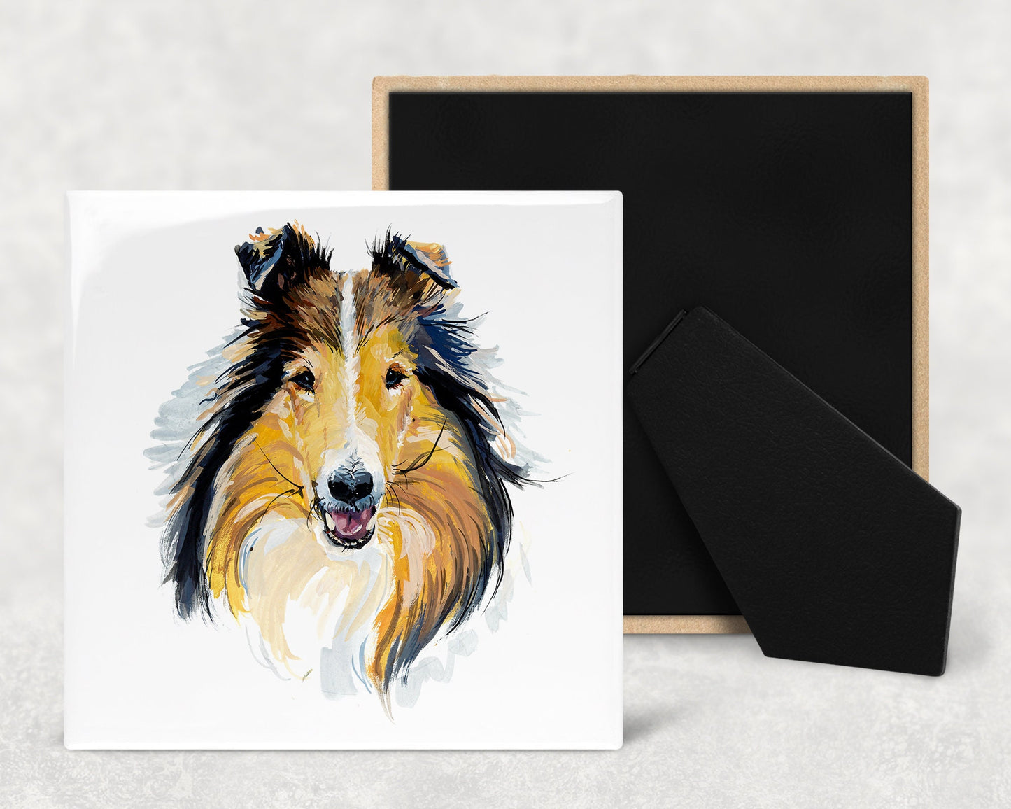 Collie Art Decorative Ceramic Tile with Optional Easel Back - Available in 3 Sizes