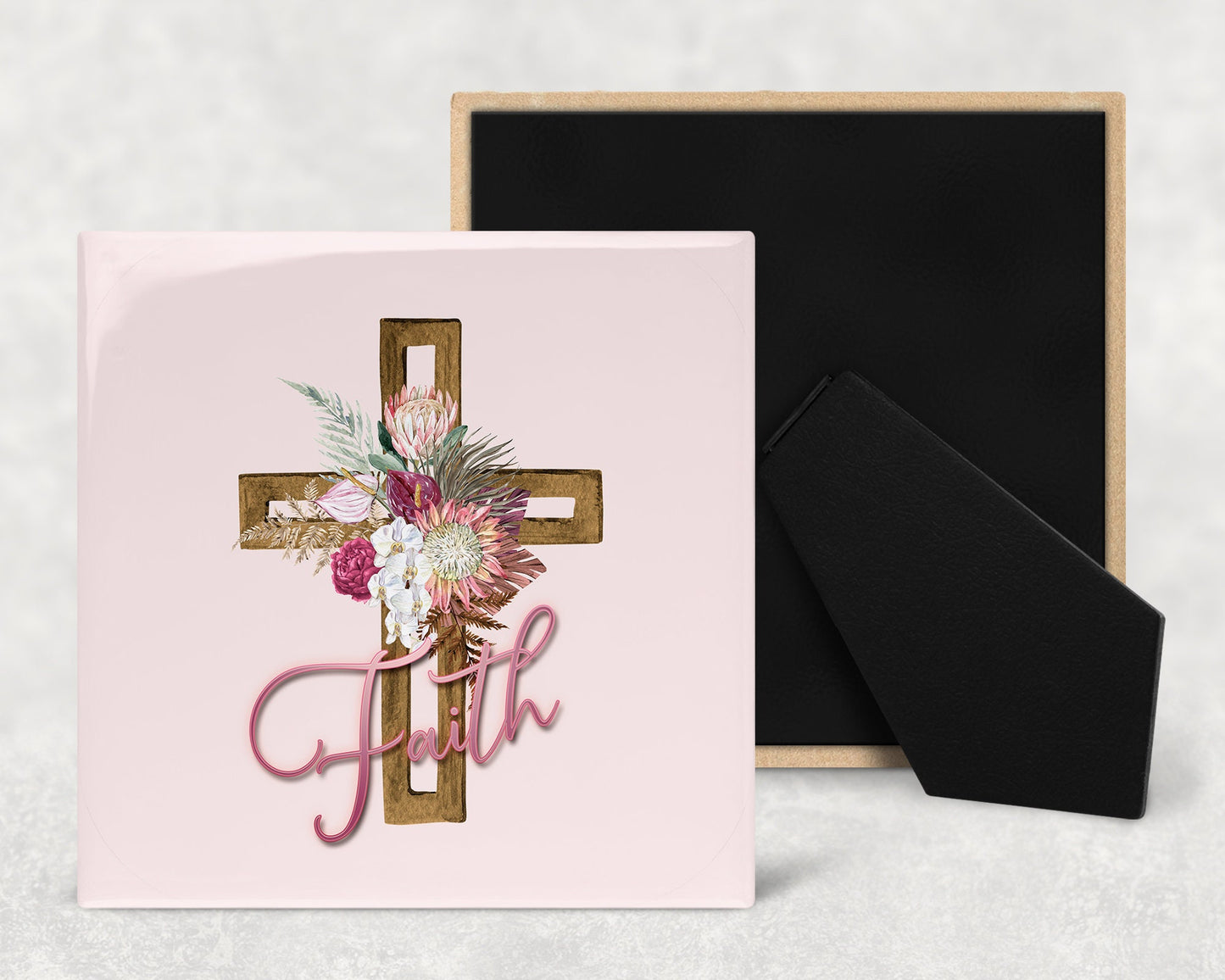 BOHO Faith Christian Cross Decorative Ceramic Tile with Optional Easel Back - Available in 3 Sizes