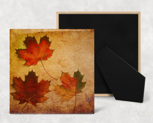 Autumn Colors Fall Leaves Art Decorative Ceramic Tile with Easel Back - Available in 3 Sizes