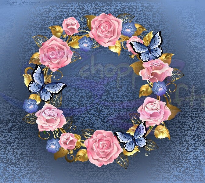 Butterfly Wreath on Denim Texture Art 20oz Skinny Tumbler - Stainless Steel