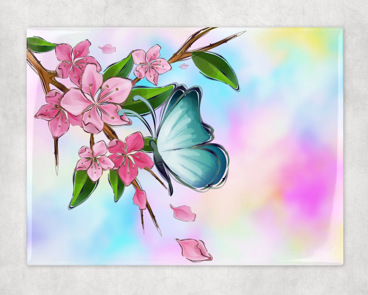 Butterfly and Cherry Blossoms Art Decorative Ceramic Tile with Optional Easel Back - 6x8 inches