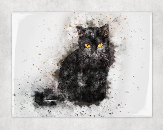 Watercolor Style Black Cat Art Decorative Ceramic Tile with Optional Easel Back - 6x8 inches