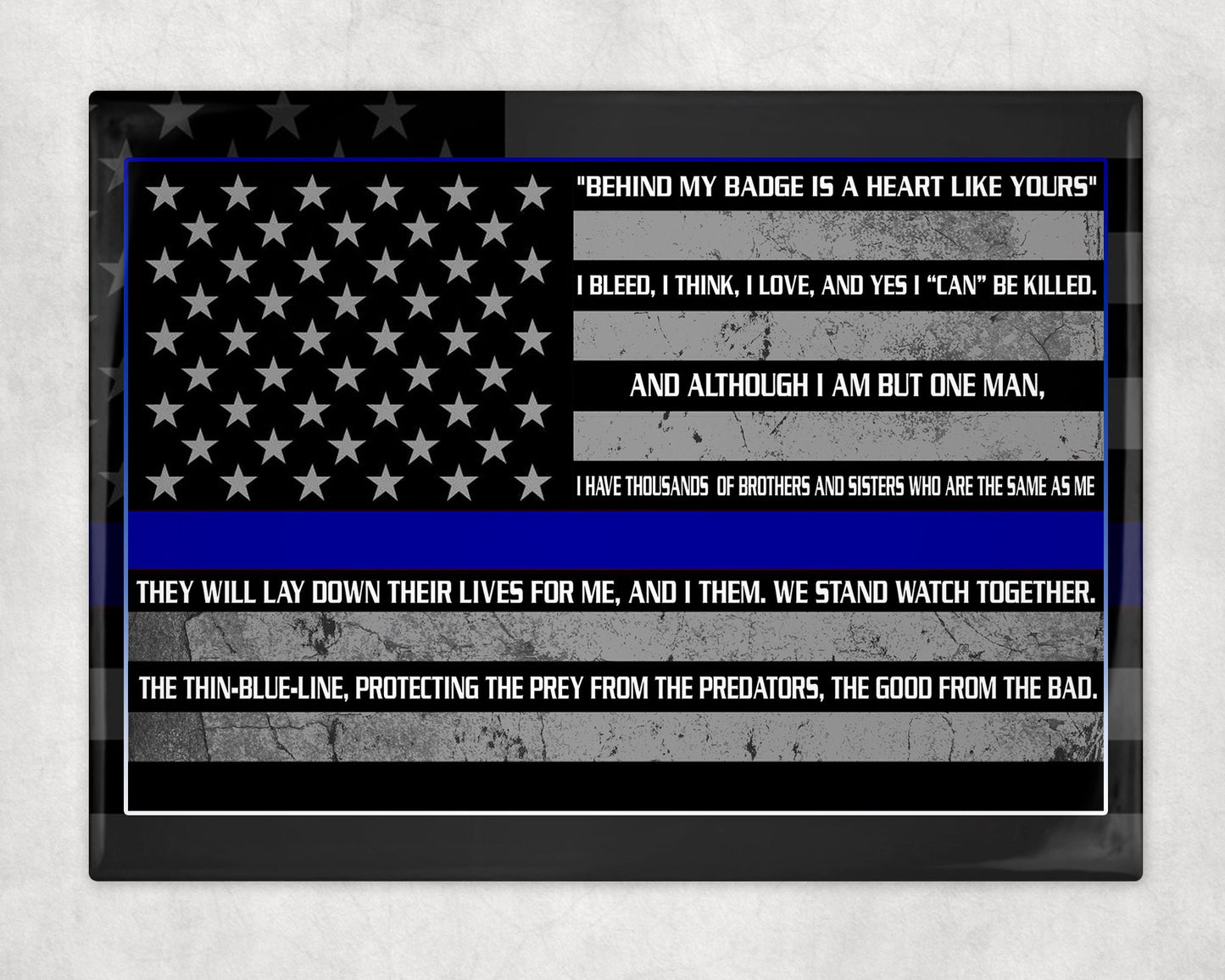 Thin Blue Line End of Watch Decorative Memorial Ceramic Tile with Optional Easel Back - 6x8 inches