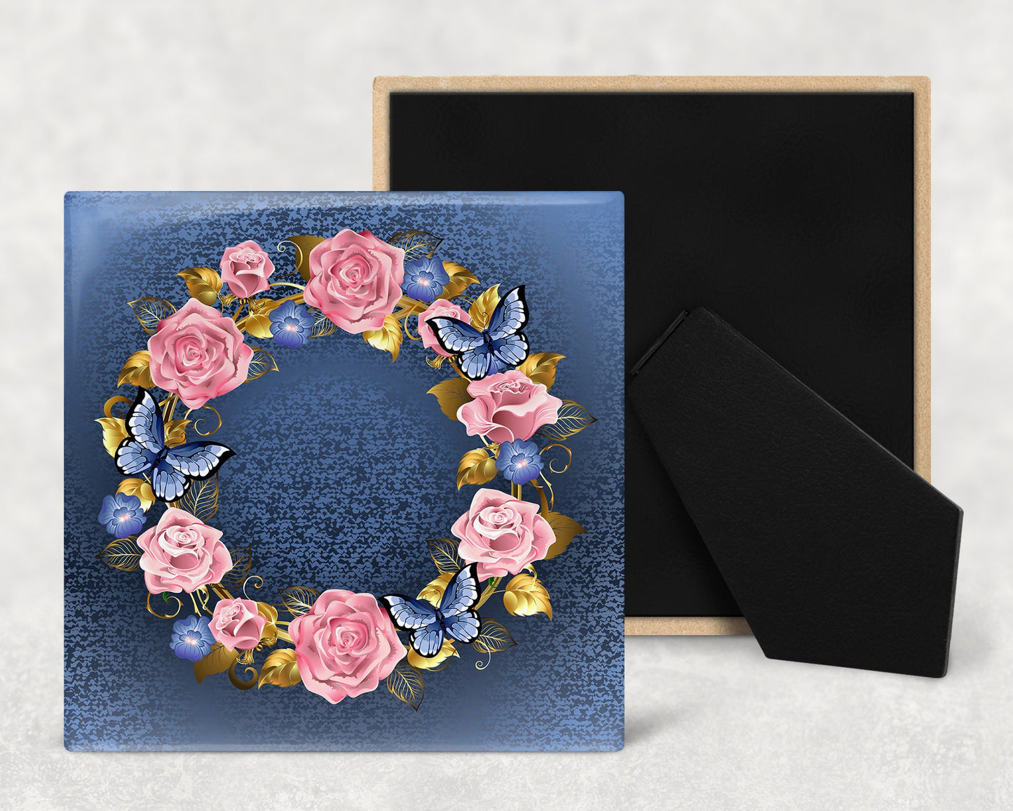 Butterfly Wreath Art Decorative Ceramic Tile with Optional Easel Back - Available in 3 Sizes