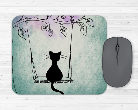Cat on a Swing Art Rubber Mousepad