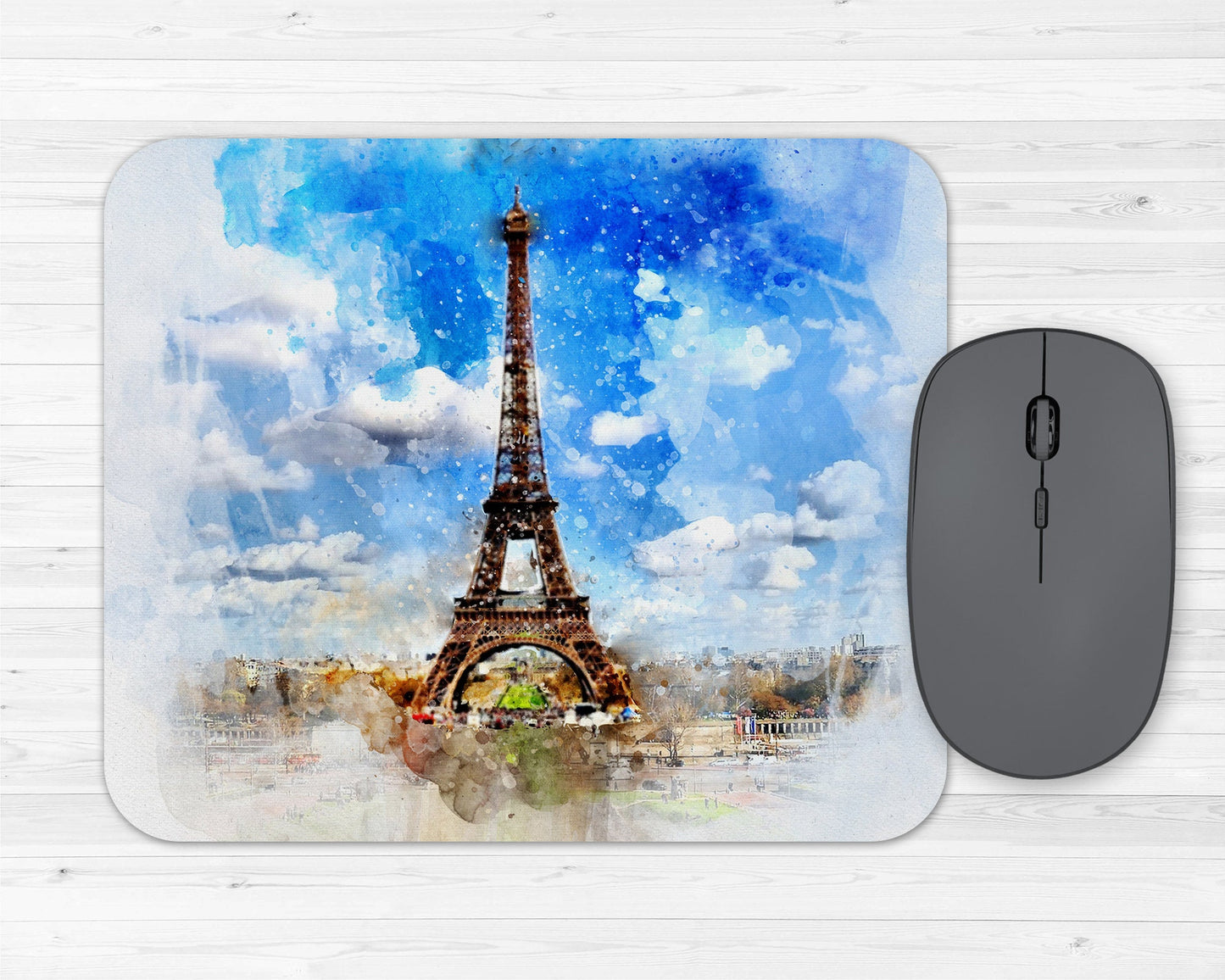 Watercolor Paris Eiffel Tower Art Rubber Mousepad