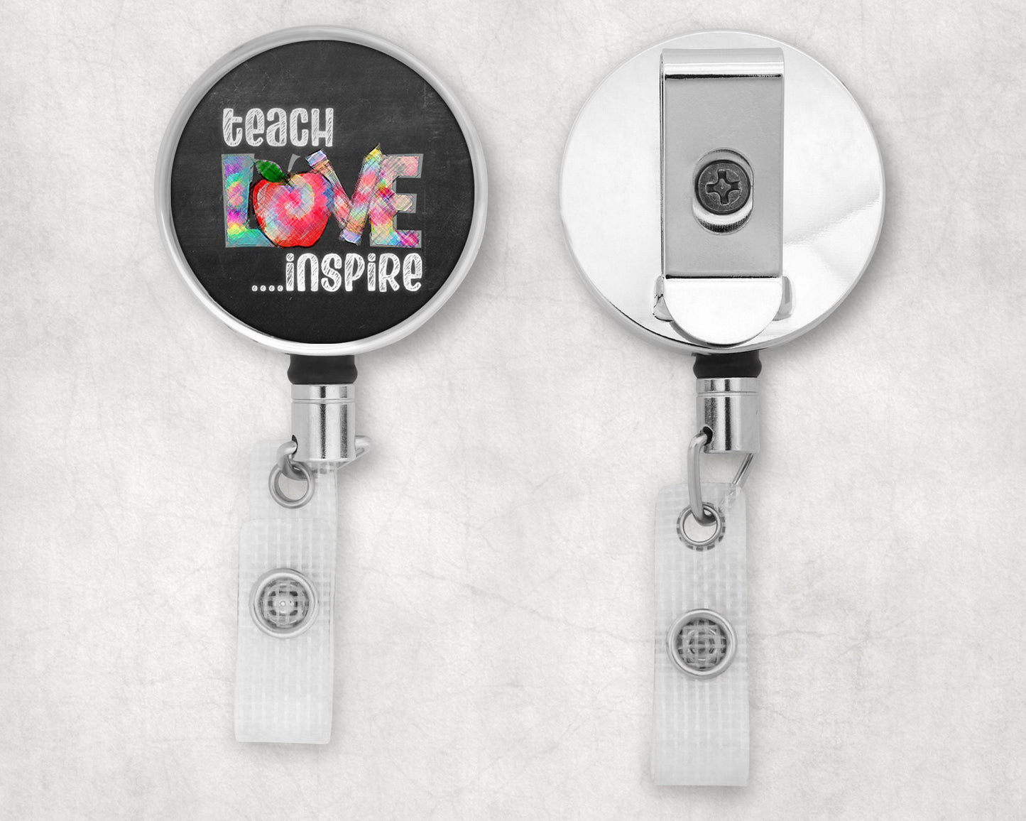 Teach Love Inspire Chalkboard Art Badge Reel