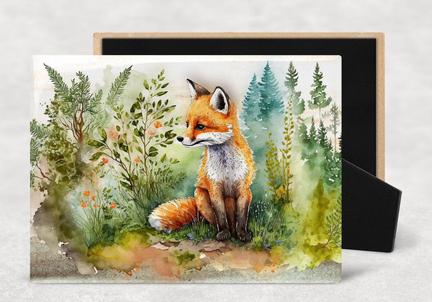 Cute Watercolor Baby Fox Art Decorative Ceramic Tile with Optional Easel Back - 6x8 inches
