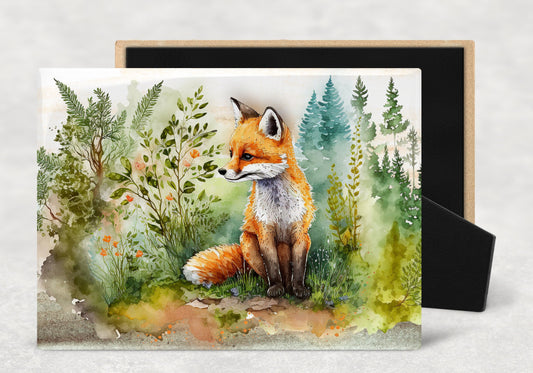 Cute Watercolor Baby Fox Art Decorative Ceramic Tile with Optional Easel Back - 6x8 inches