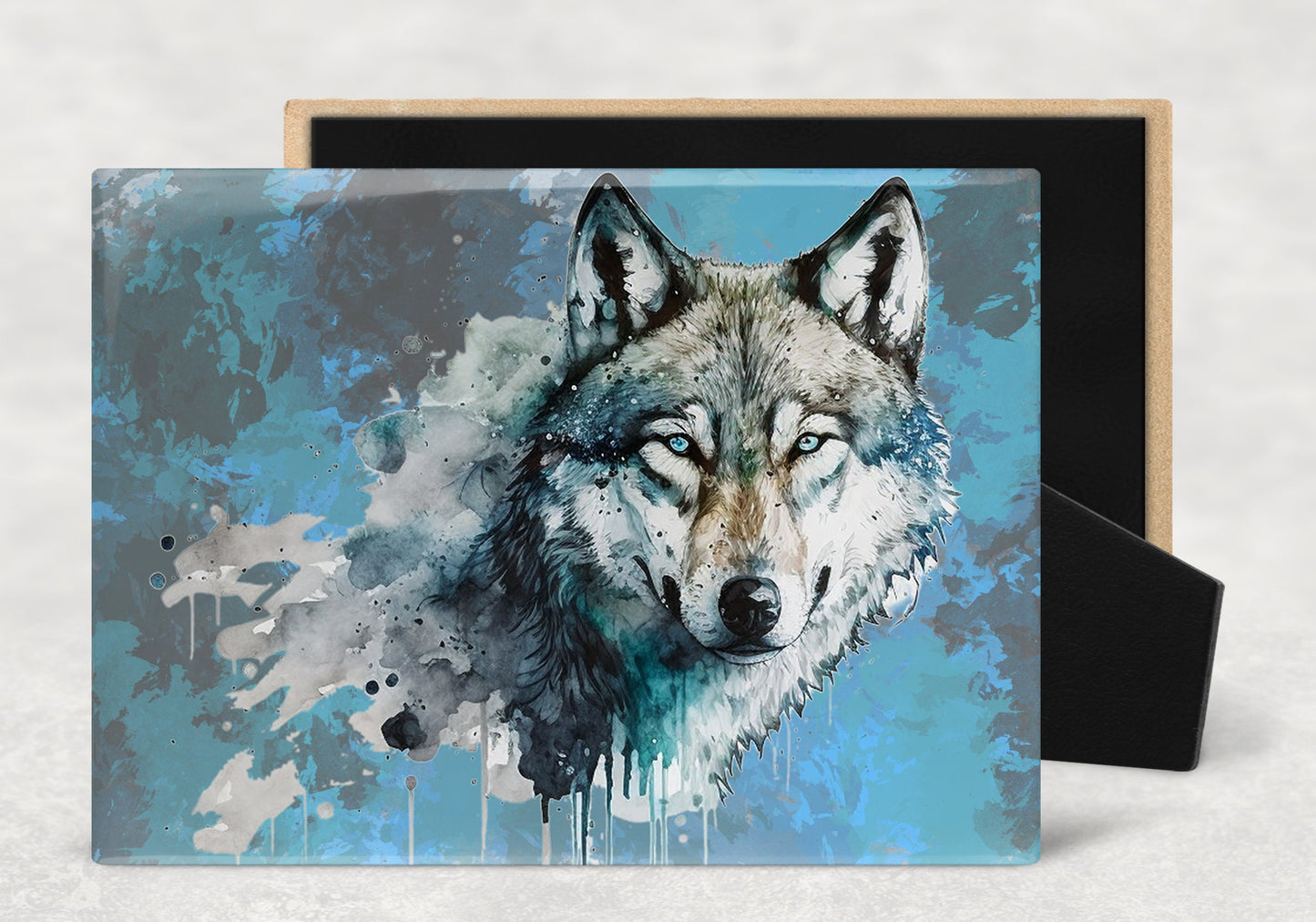 Wolf Portrait Splatter Art Decorative Ceramic Tile with Optional Easel Back - 6x8 inches