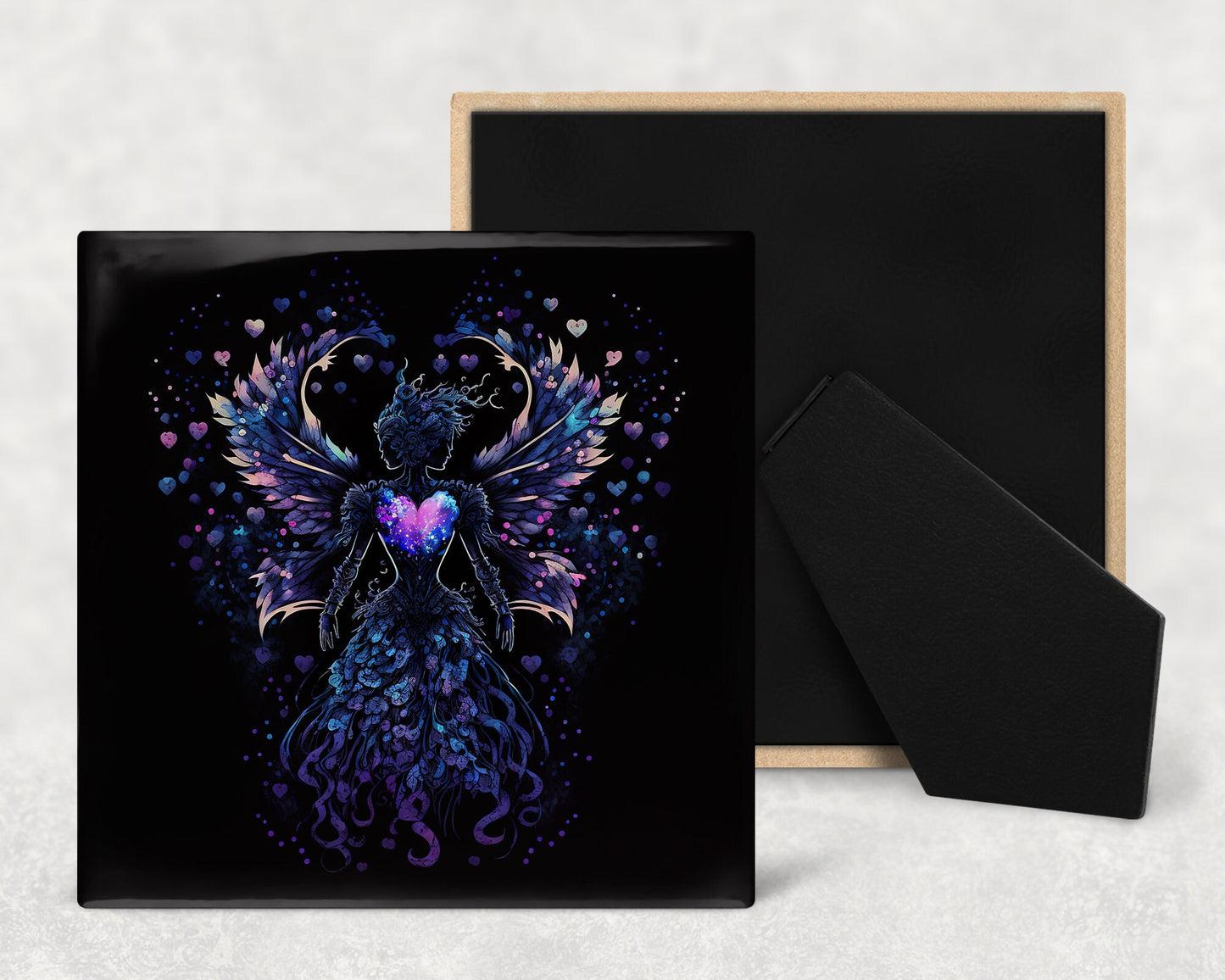 Gothic Fae Art Decorative Ceramic Tile Set with Optional Easel Back - Available in 4 sizes - Set of 4