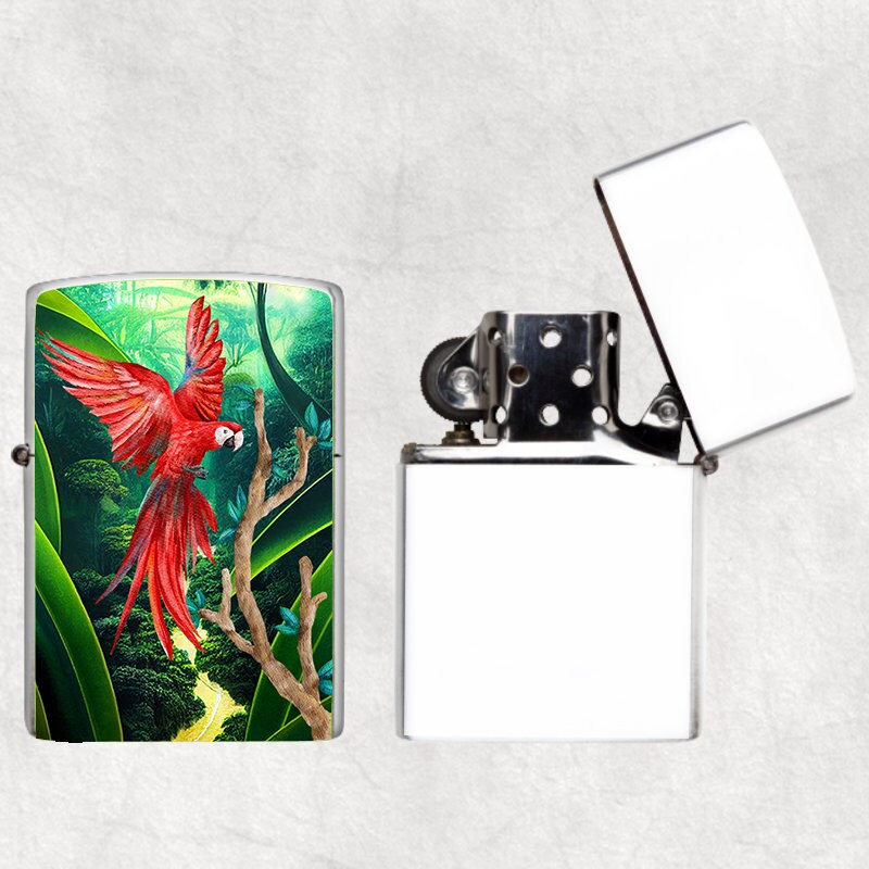 Beautiful Macaw Art Flip Top Lighter and Matching Gift Tin - 2 Design Choices