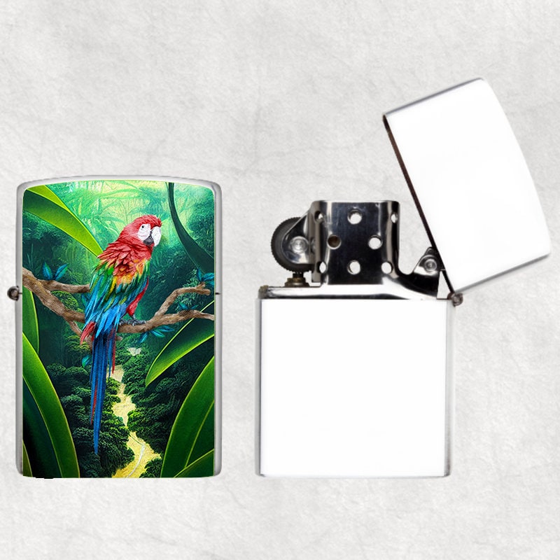 Beautiful Macaw Art Flip Top Lighter and Matching Gift Tin - 2 Design Choices