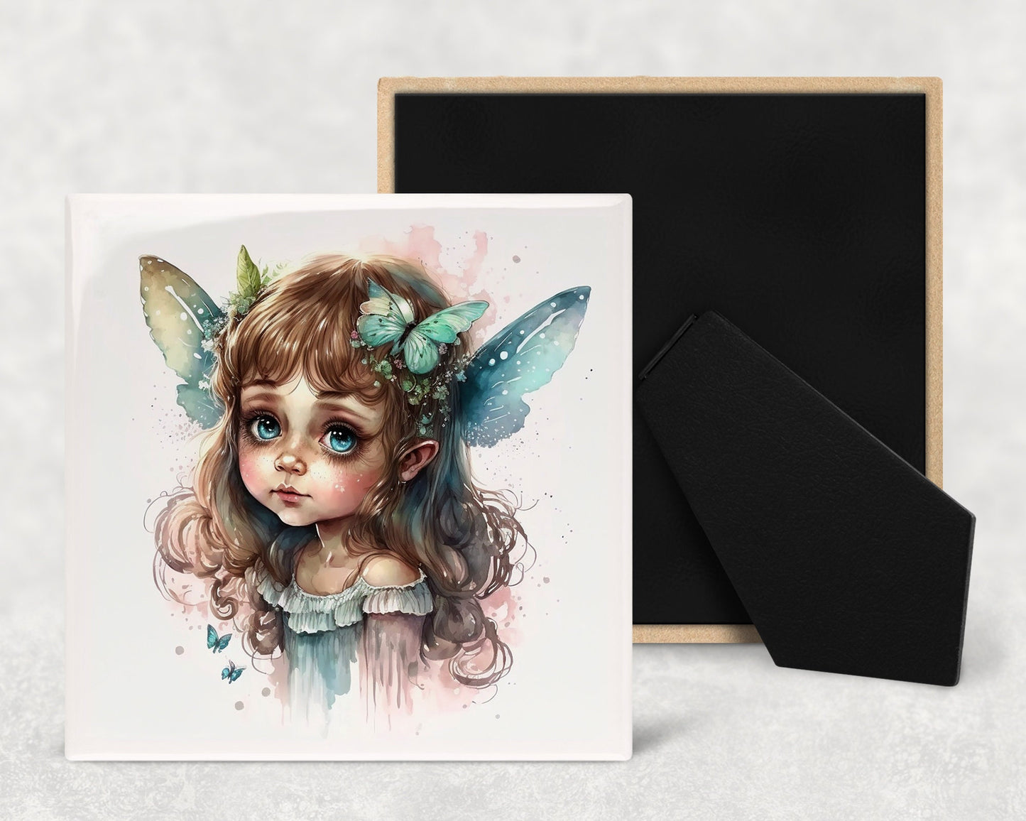 Cute Fae Art Decorative Ceramic Tile Set with Optional Easel Back - Available in 4 sizes - Set of 4