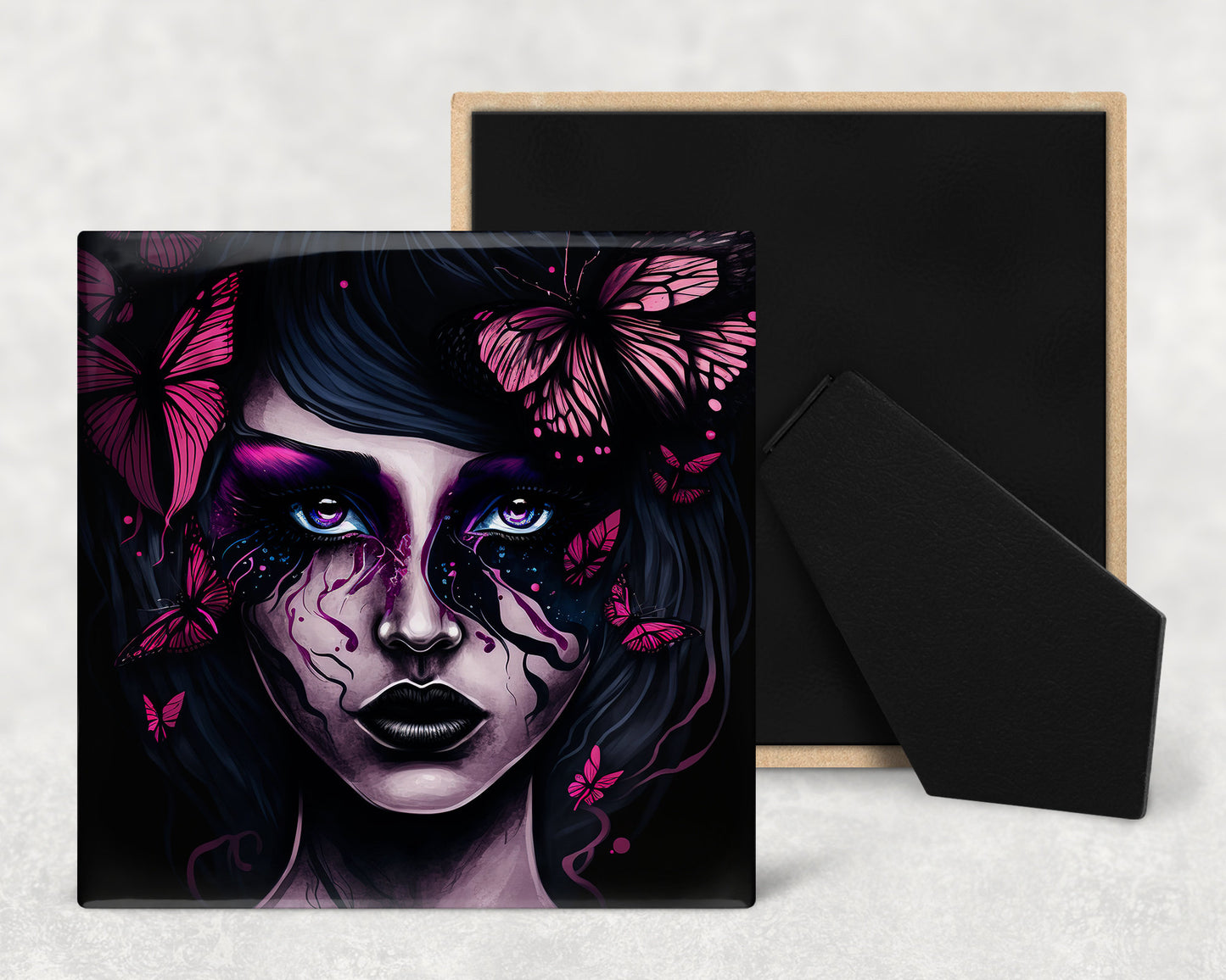 Gothic Fae Art Decorative Ceramic Tile Set with Optional Easel Back - Available in 4 sizes - Set of 4