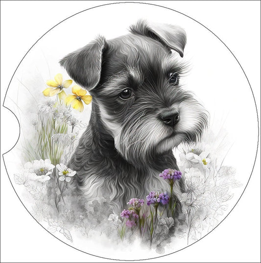 Watercolor Schnauzer Puppy Art Car Coasters - Matching Pair - Set of 2