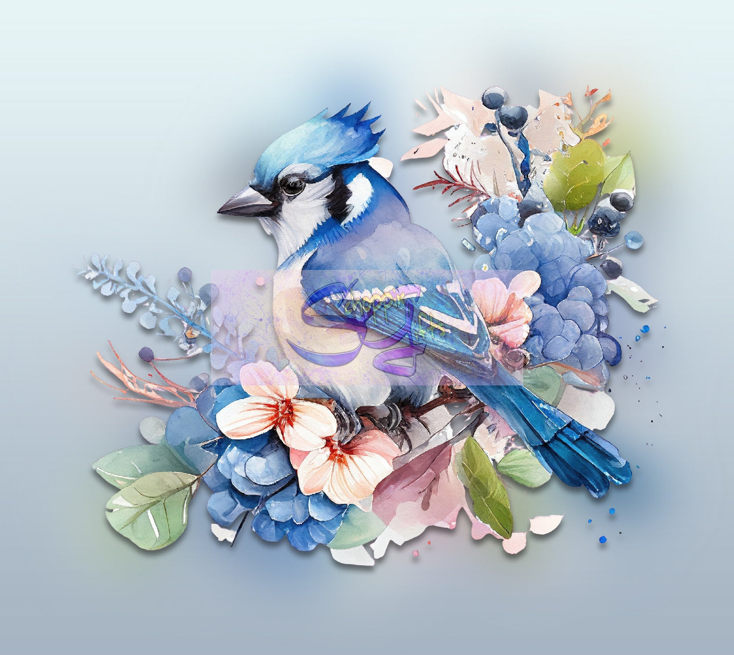Floral Blue Jay Art 20oz Skinny Tumbler - Stainless Steel