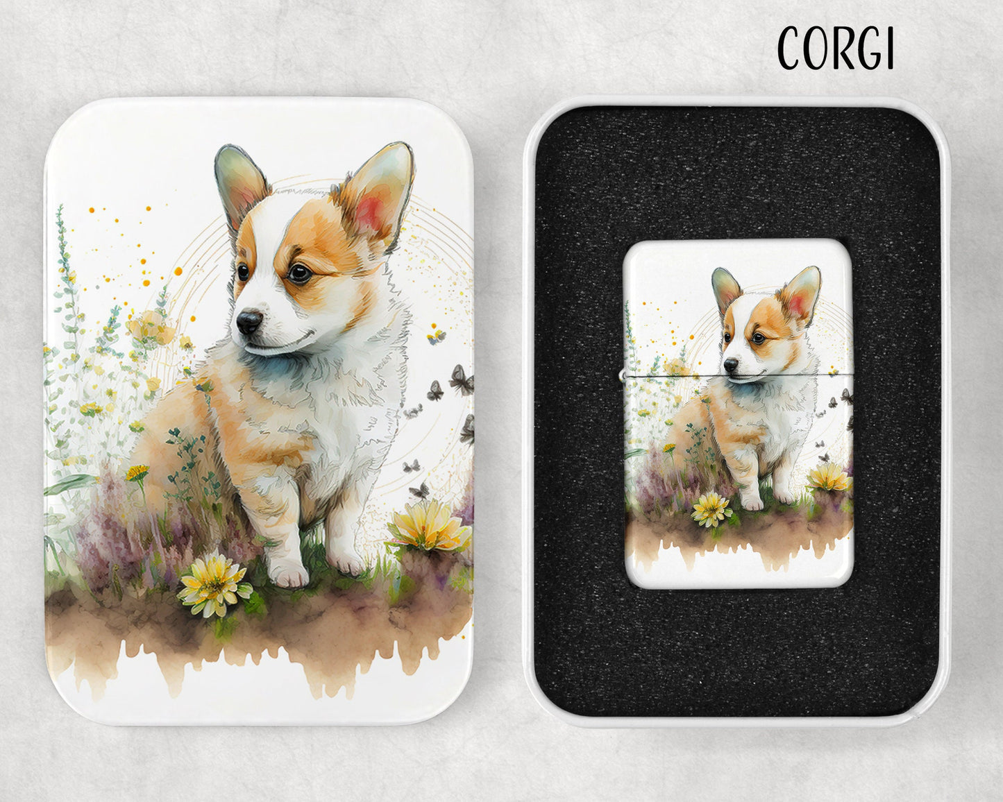 Cute Puppies Art Flip Top Lighter and Matching Gift Tin - Group 1 - 8 Design Choices
