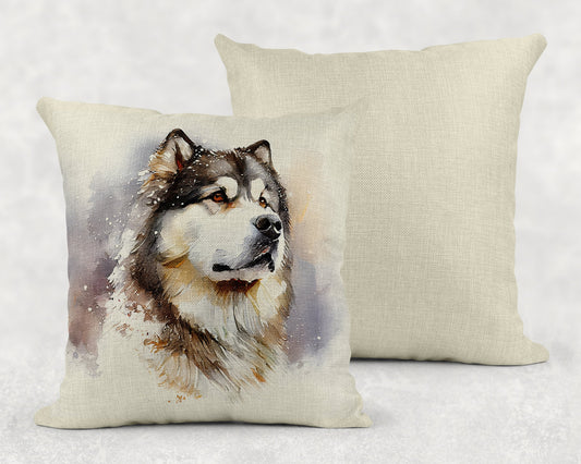 Watercolor Alaskan Malamute Linen Throw Pillow Sham