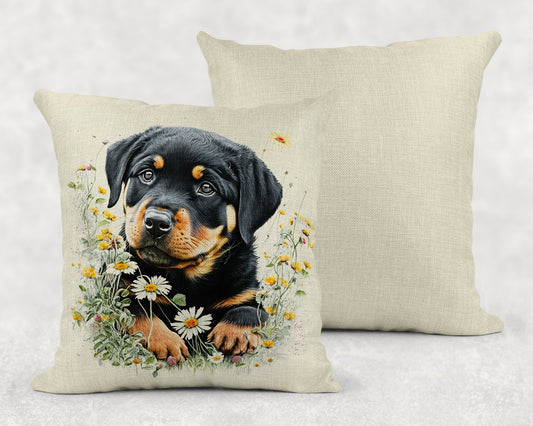 Watercolor Rottweiler Puppy Linen Throw Pillow Sham