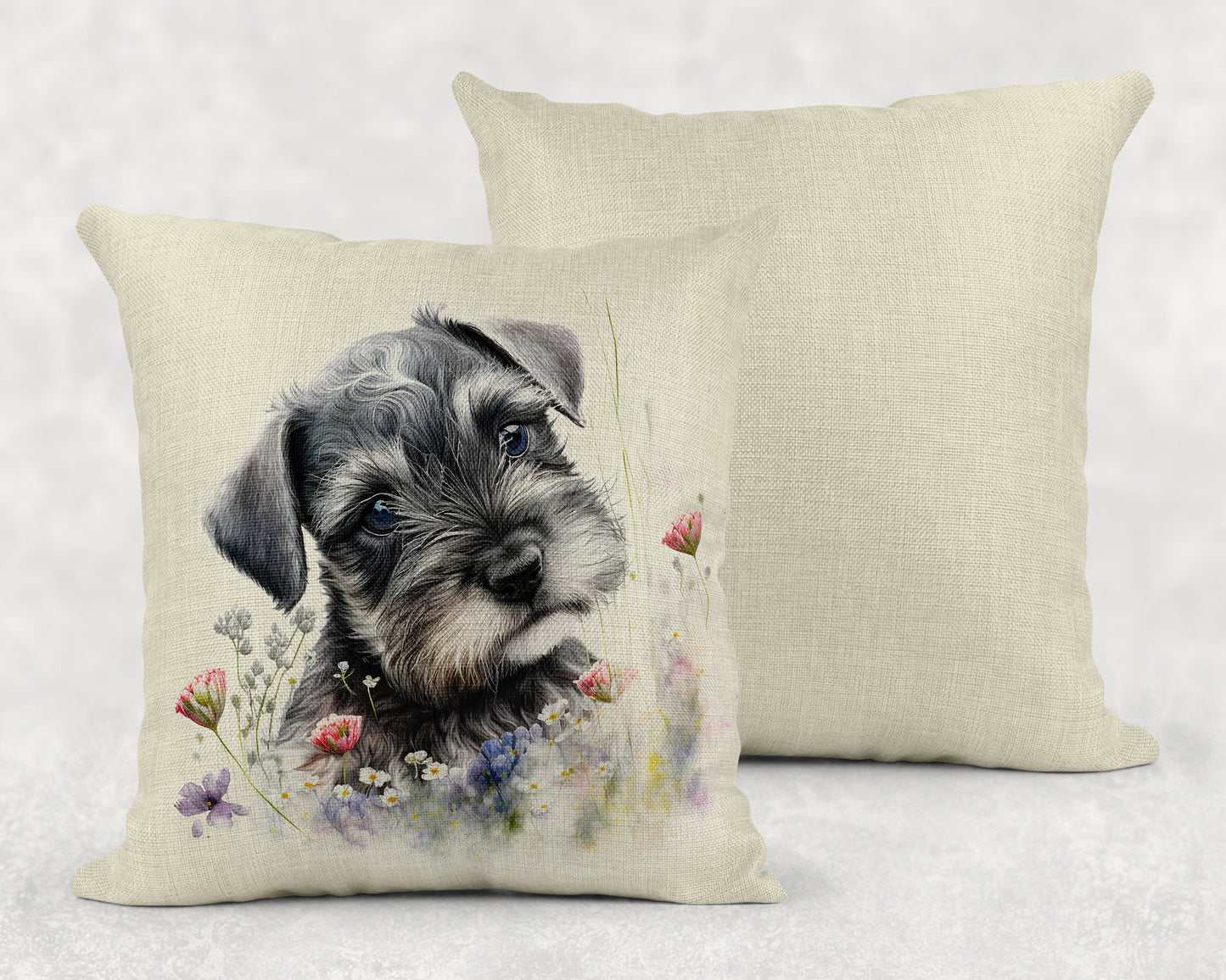 Watercolor Schnauzer Puppy Linen Throw Pillow Sham