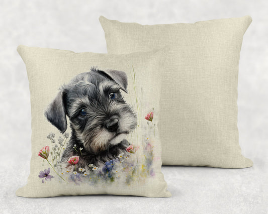 Watercolor Schnauzer Puppy Linen Throw Pillow Sham