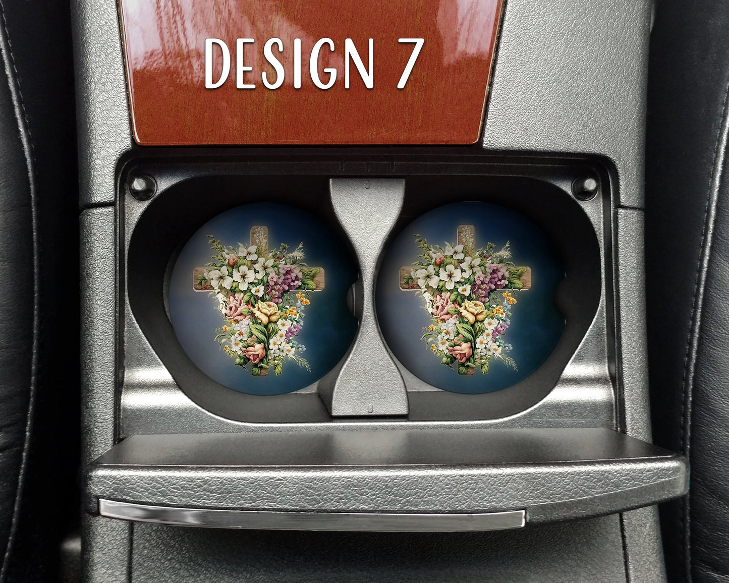 Watercolor Floral Crosses Art Car Coasters  - Matching Pair - Set of 2 - Seven Designs Available
