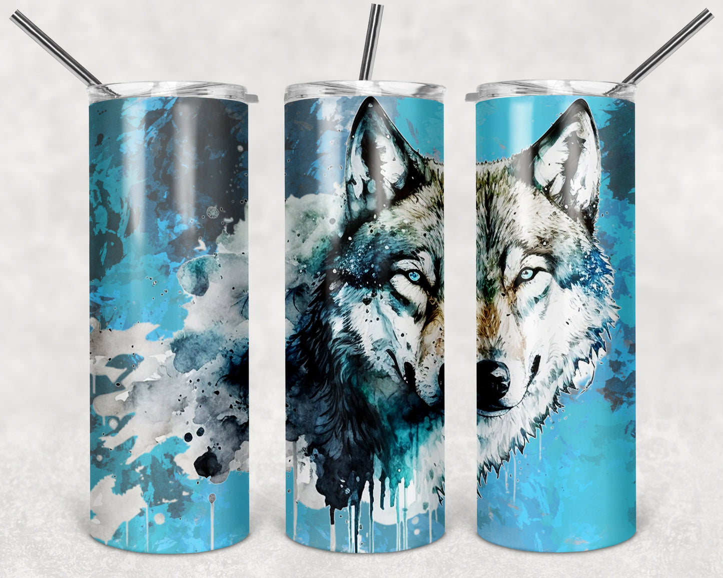 Abstract Wolf Splatter Art 20oz Skinny Tumbler - Stainless Steel