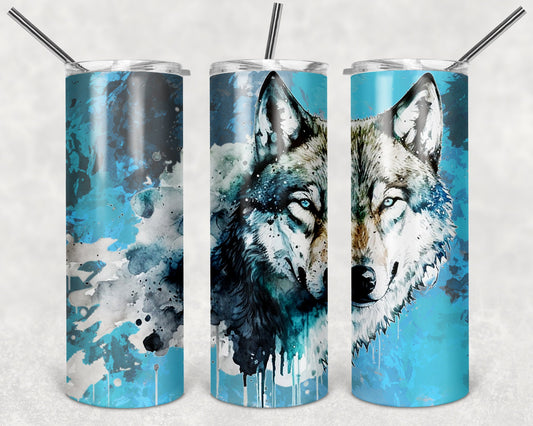Abstract Wolf Splatter Art 20oz Skinny Tumbler - Stainless Steel