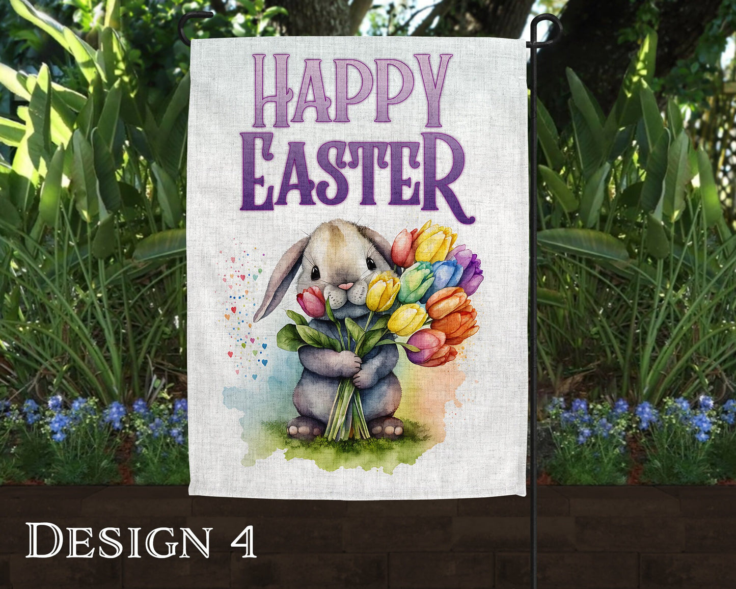 Watercolor Happy Easter Art Linen Garden Flag  - 10 Design Choices