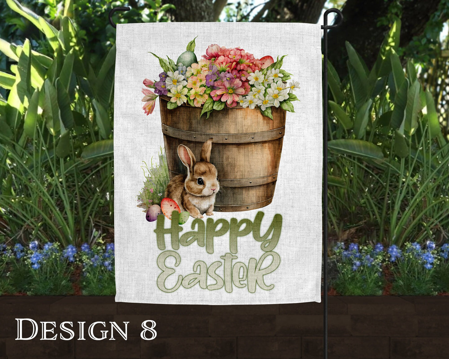 Watercolor Happy Easter Art Linen Garden Flag  - 10 Design Choices