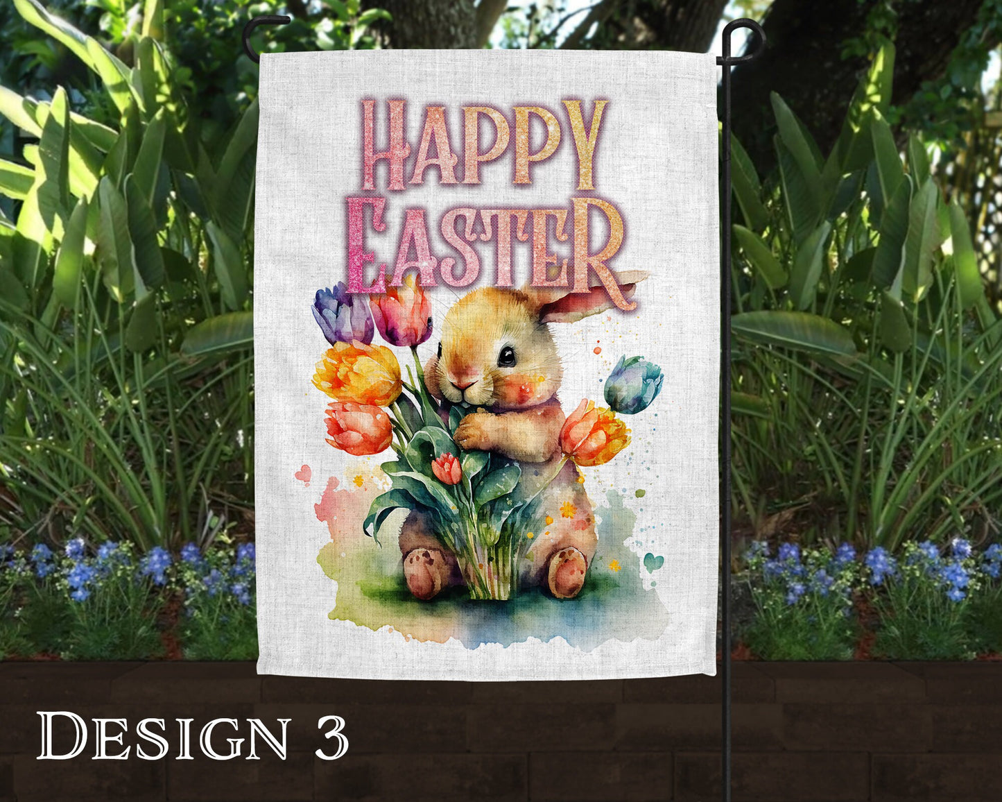 Watercolor Happy Easter Art Linen Garden Flag  - 10 Design Choices