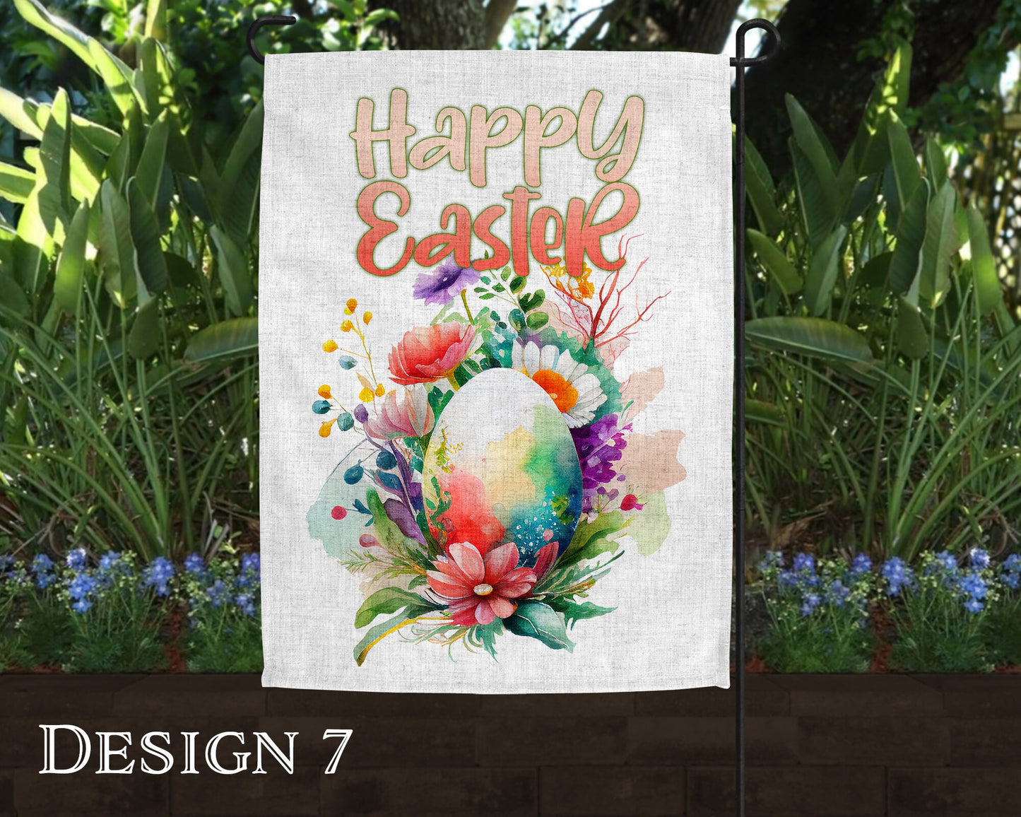 Watercolor Happy Easter Art Linen Garden Flag  - 10 Design Choices