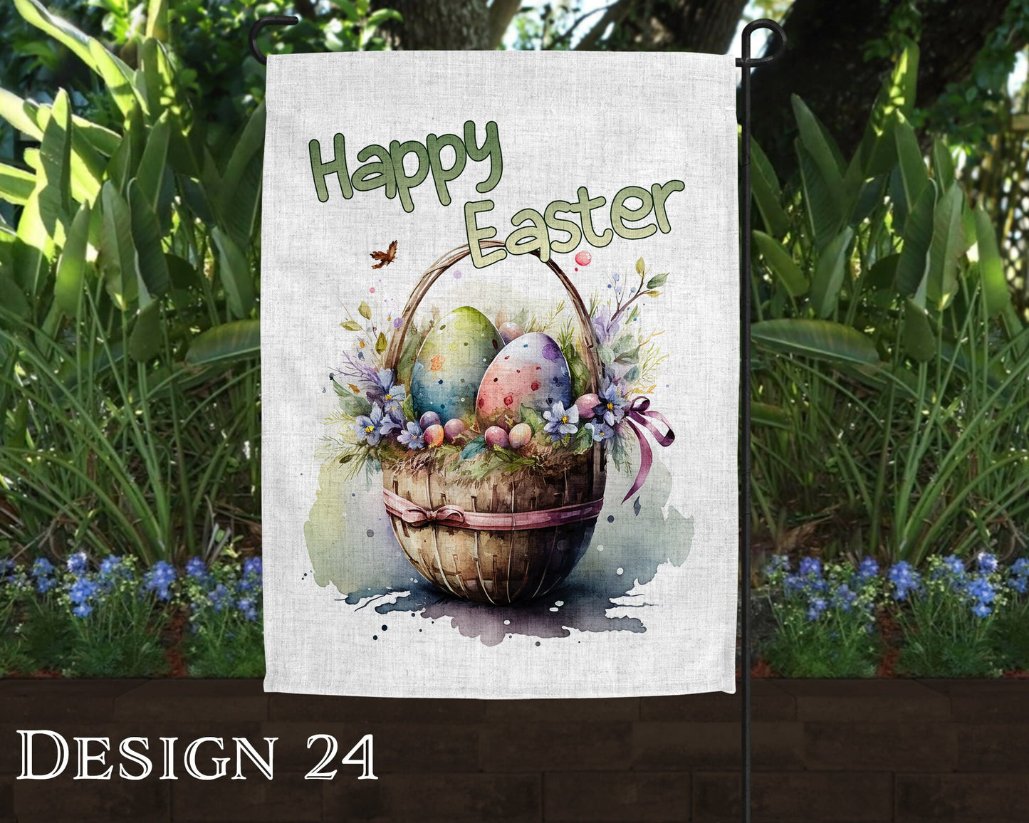 Watercolor Happy Easter Art Linen Garden Flag  - 8 Design Choices - Batch 3
