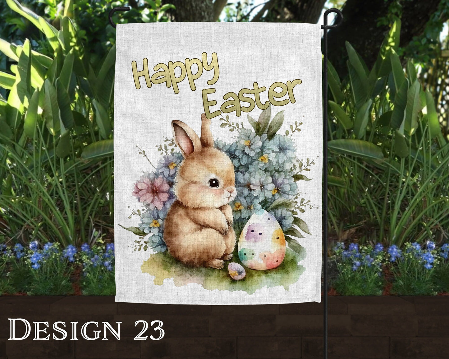 Watercolor Happy Easter Art Linen Garden Flag  - 8 Design Choices - Batch 3