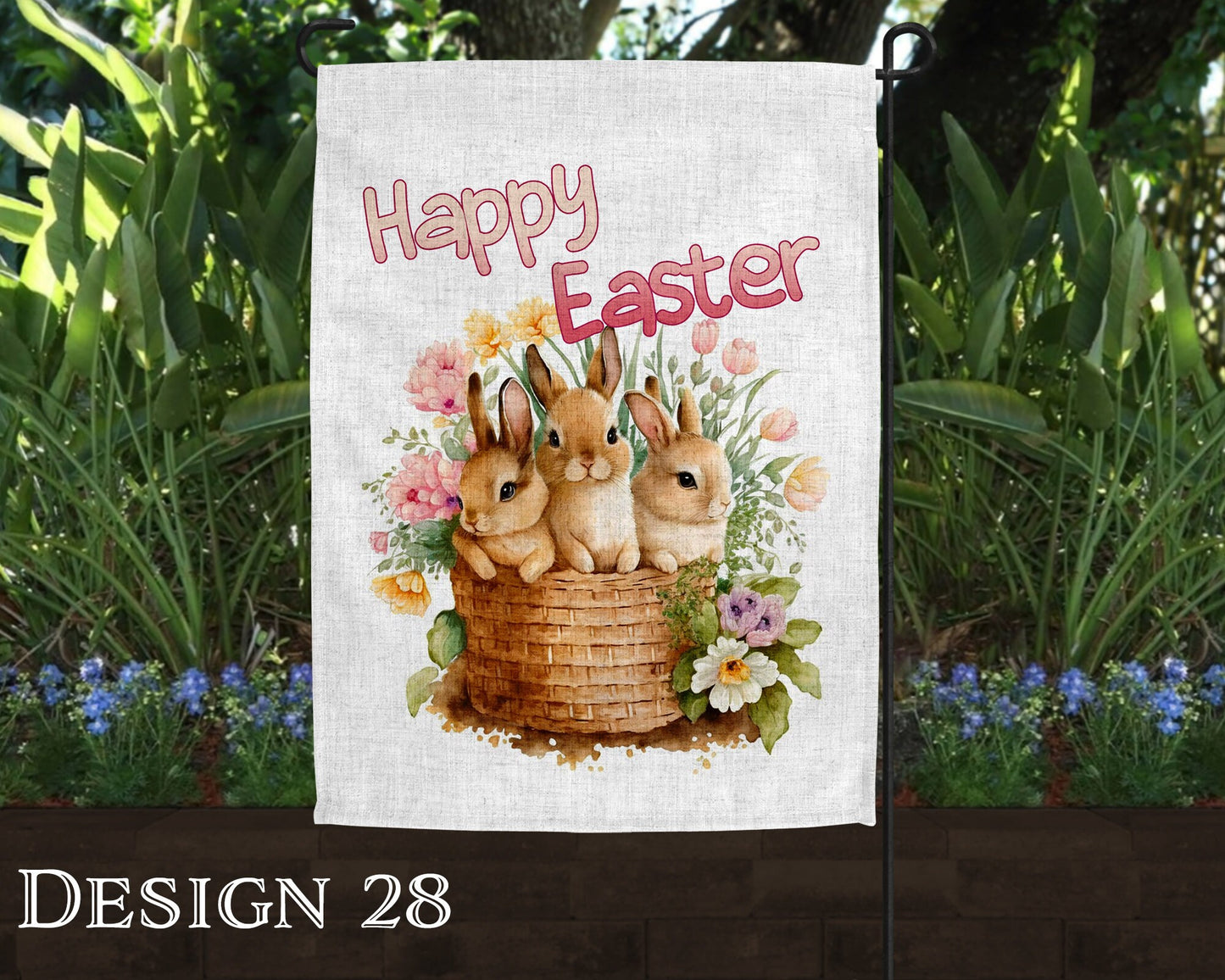Watercolor Happy Easter Art Linen Garden Flag  - 8 Design Choices - Batch 3
