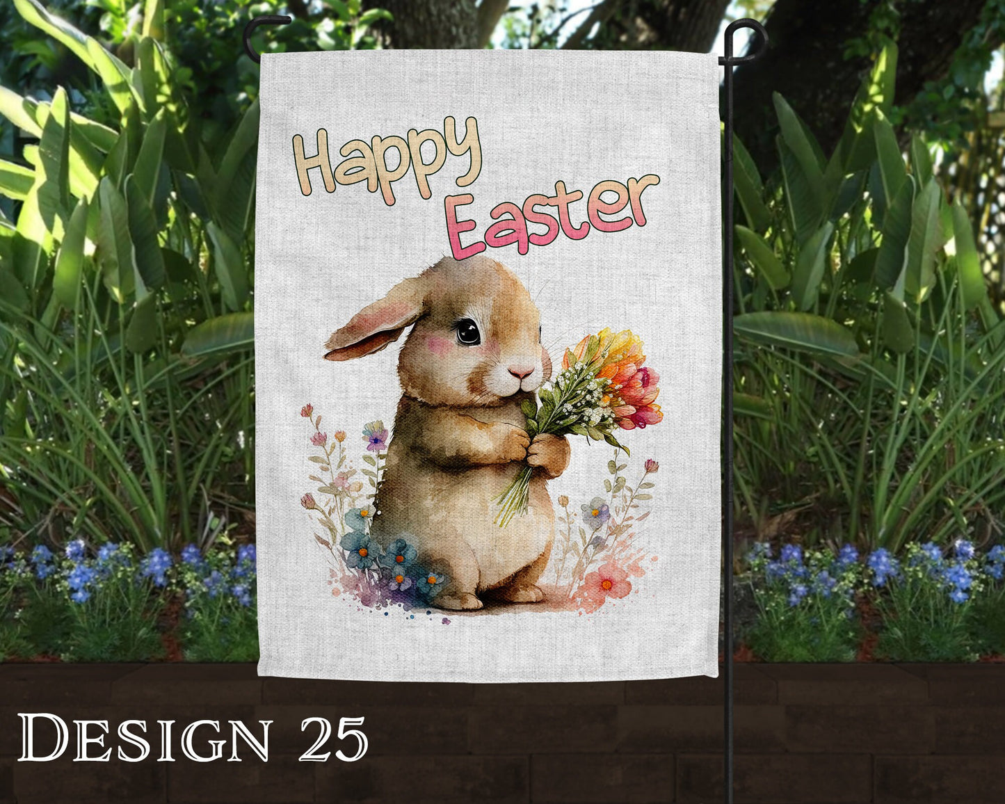 Watercolor Happy Easter Art Linen Garden Flag  - 8 Design Choices - Batch 3